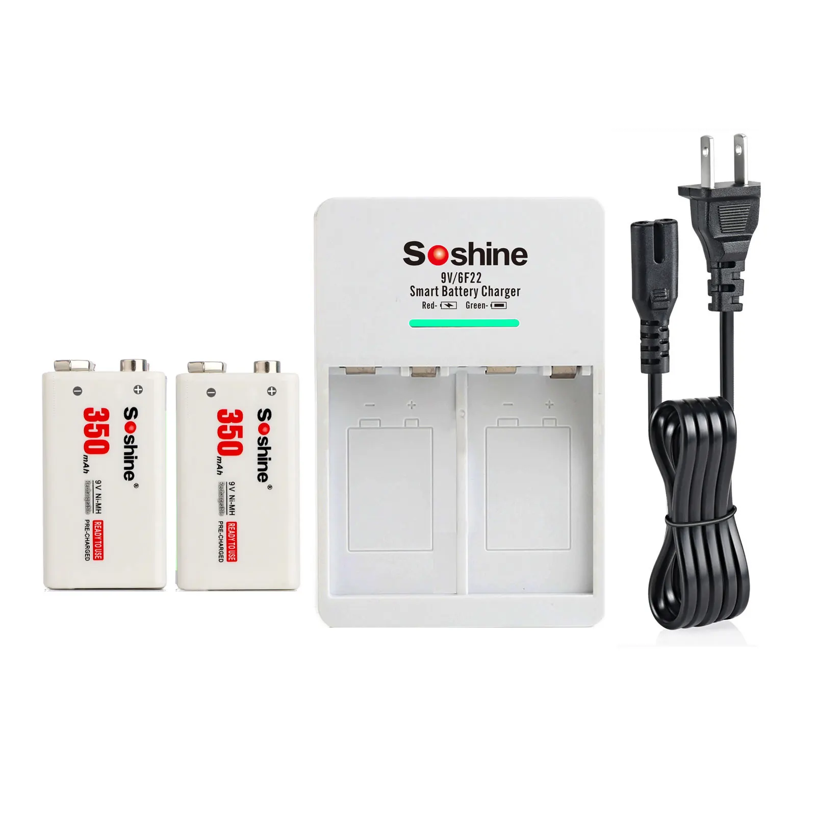 

Soshine 9V V1 быстрое зарядное устройство + 2 x Soshine 9V NIMH 350mAh перезаряжаемые батареи