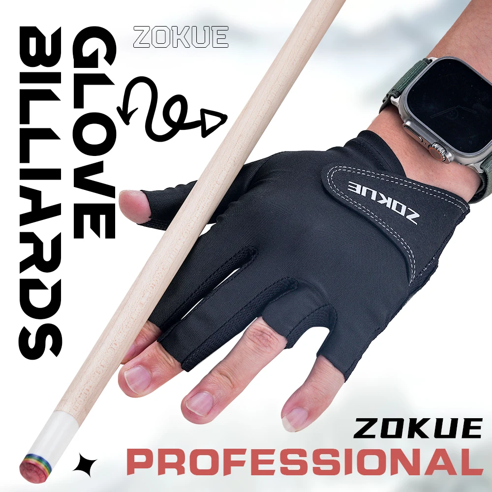 ZOKUE Pool Glove with Left Hand 3 Fingers Professional  Medium High Quality Ballteck Carom Glove for Billiard Accessories