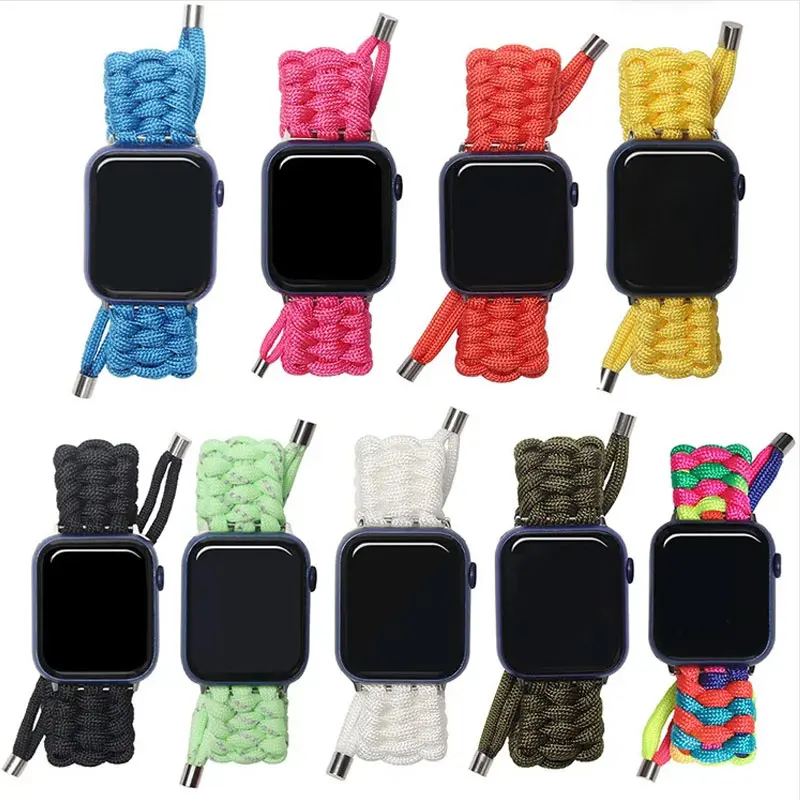 Nylon Woven Strap For Apple Watch Band 9 8 7 41mm 45mm Paracord Wrist Watch For iWatch SE654 40mm 44mm 42mm Sport Bracelet Band