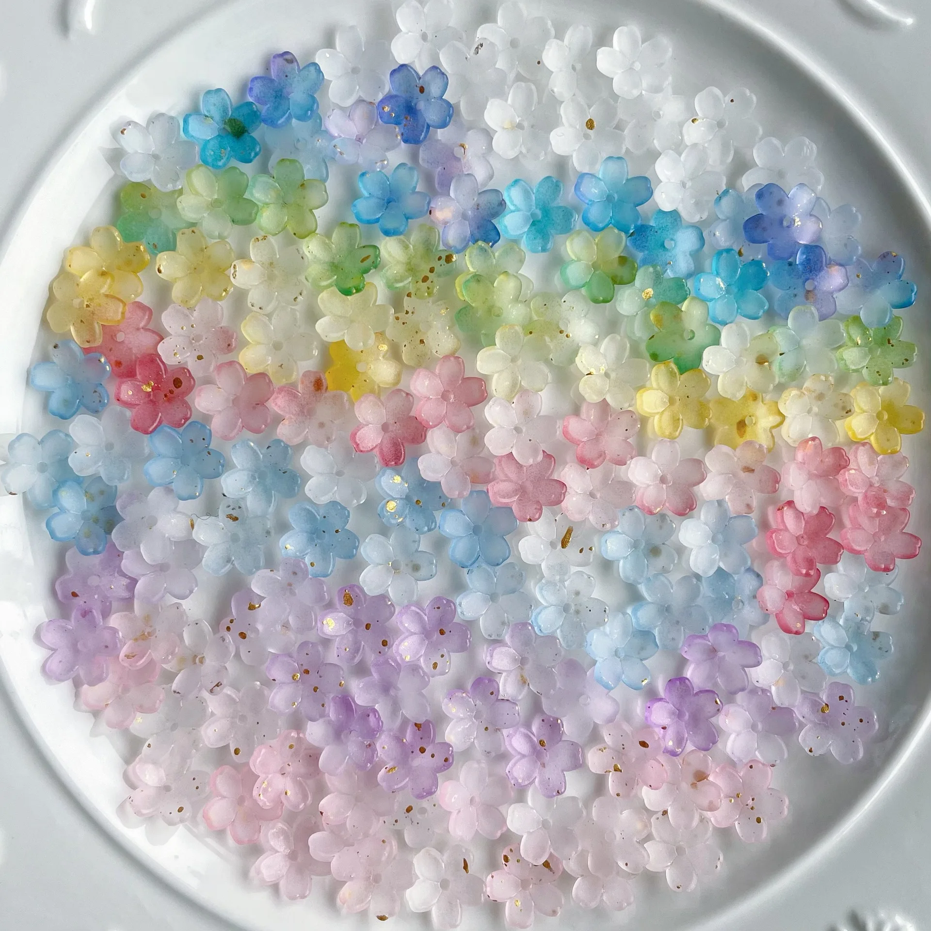 20g/bag 11mm Acrylic two-color gradient flower tray with through-hole beads, beaded accessories, handcrafted necklace, keychain