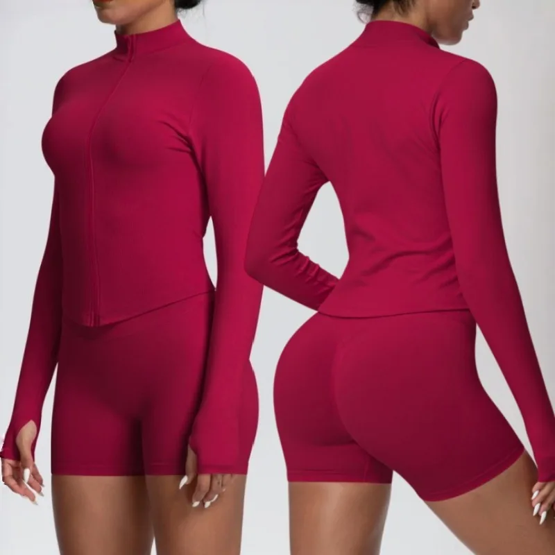 

Женский бесшовный комплект для йоги, украшение высоты, эластичная дышащая молния, спортивный комплект, комплект для отдыха на открытом воздухе, бега, фитнеса