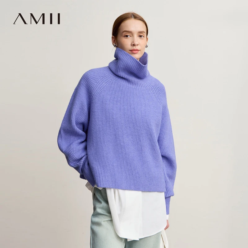 Amii タートルネックセーター女性のためのルーズ多用途暖かいルーズスリーブトップ 2025 冬の新しいプルオーバーショートセーター女性 12554056