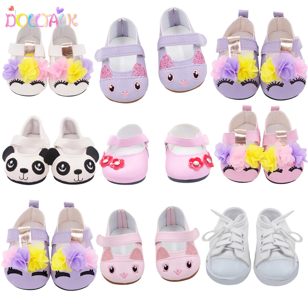 7cm Cute 15 Styles Leather Cartoon Canvas Doll Shoes For 43cm New Bron Doll Flower Shoes FIt 18 Inches American 1/3 BJD Doll Toy