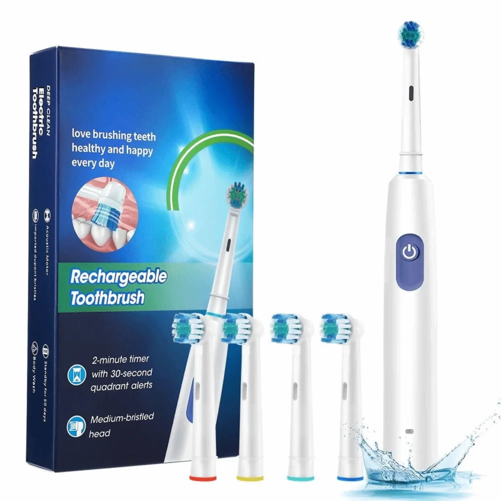 5 أوضاع فرشاة الأسنان الكهربائية الشعر الناعم USB قابلة للشحن فرشاة تنظيف الأسنان مقبض مريح 4 رؤوس فرشاة بديلة