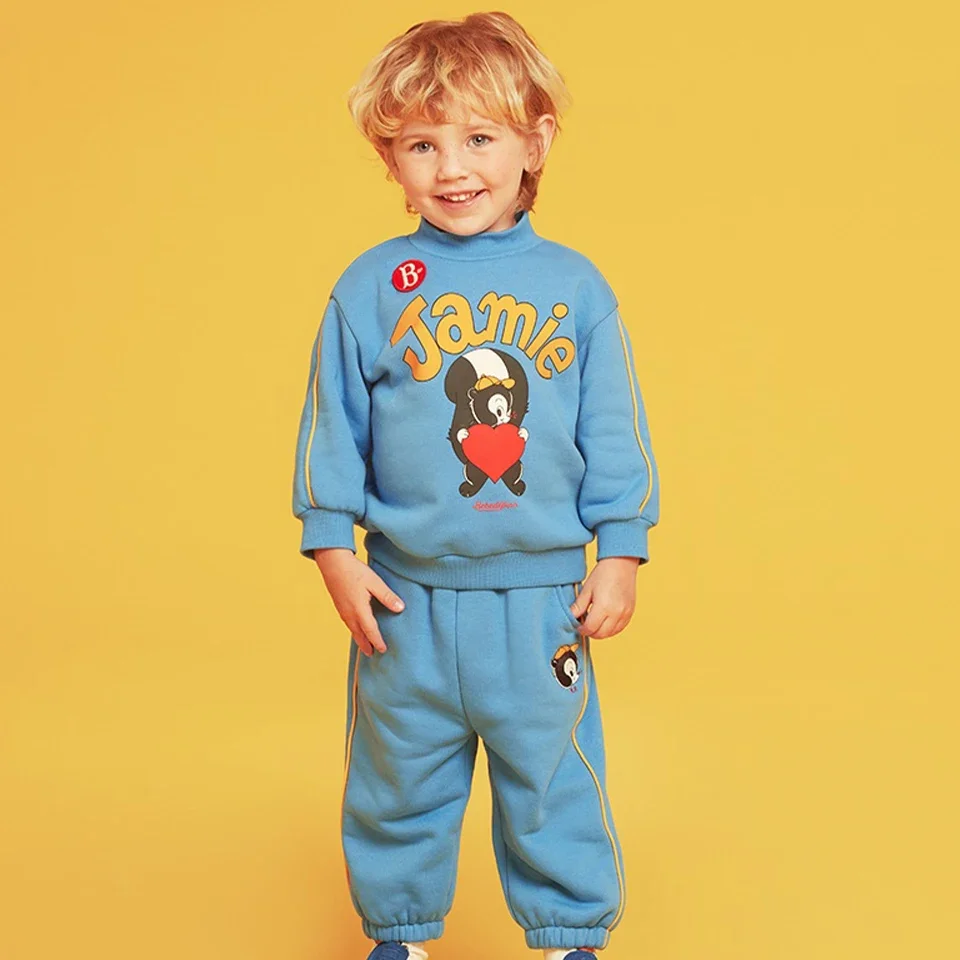 2024 Winter Warm Children Clothes Set Korean Boys Fleece Hoodies Trousers Suit 베베 Kids Plush Sweatshirt Pants Outwear 아동복 세트