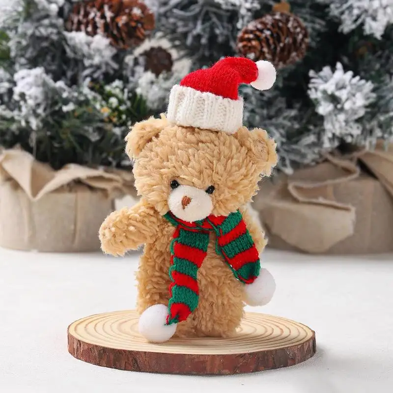 Christmas Bear Stuffed Animal Christmas Plush Brown White Bear 6.3in Soft Plush Home Decor Cake Toppers Party Supplies For