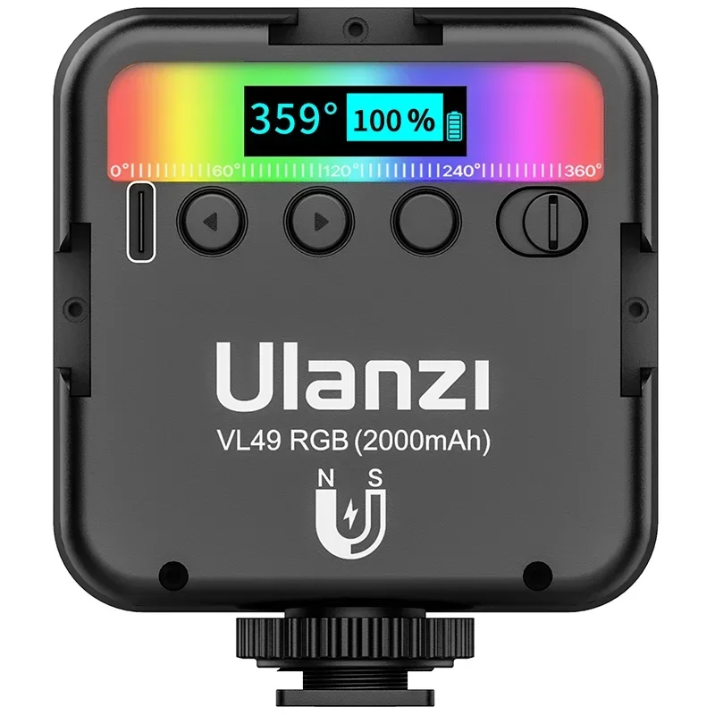 Ulanzi VL49 Full Color RGB LED Video Light 2500K-9000K 800LUX Magnetic Mini Fill Cold Shoe Camera Light for Livestream Vlog Shot