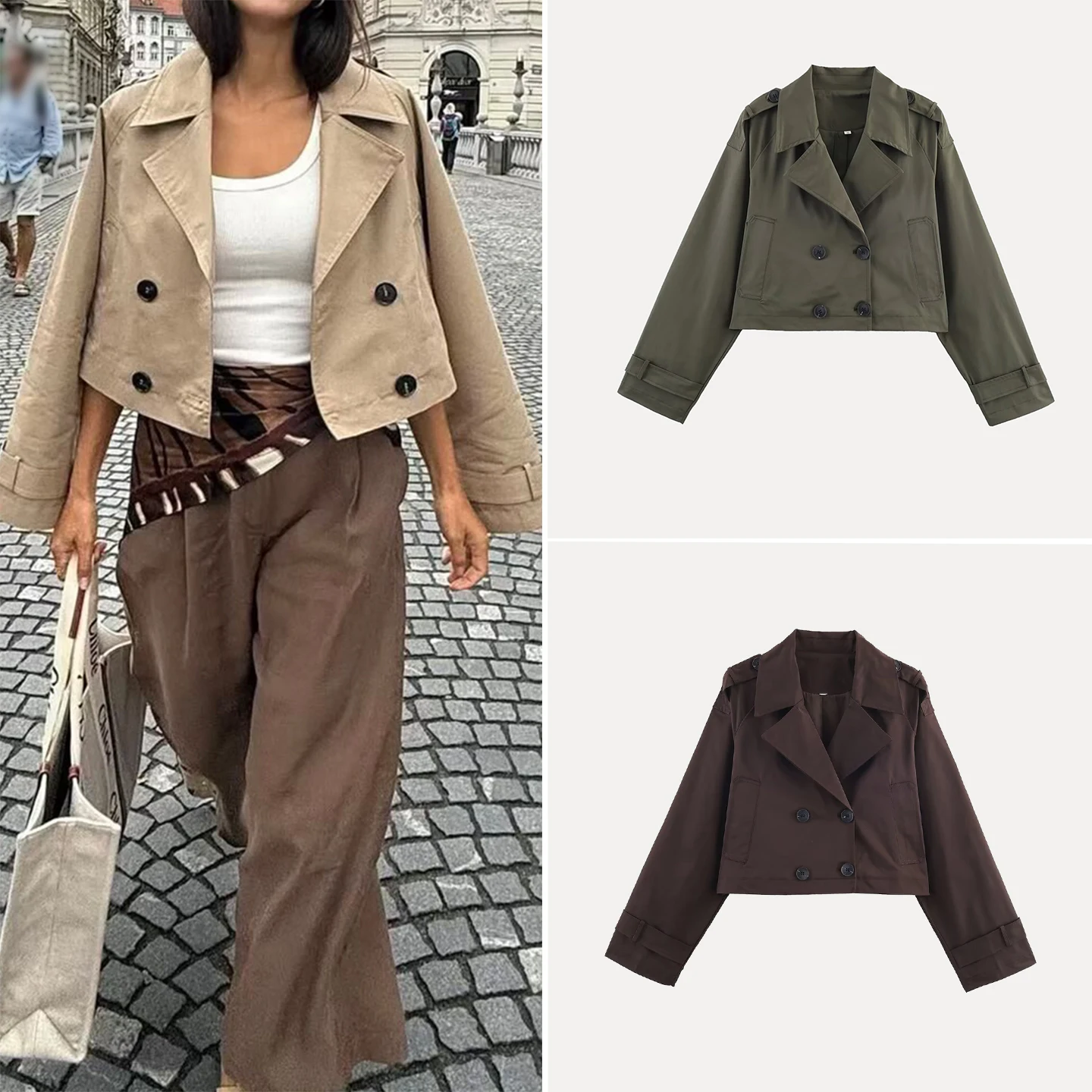 Faionable ort Zweireihiger langer Sve Damenmantel Herbst 2025Z Casual Pendeln Sle Loose Fit Anderes Material