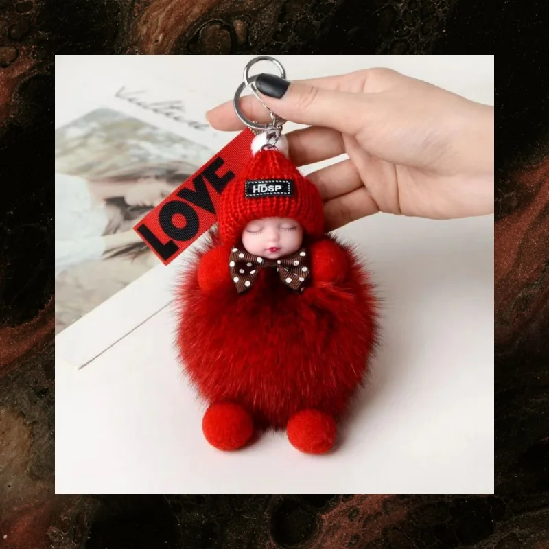 พวงกุญแจน่ารักปุยตุ๊กตาพวงกุญแจตุ๊กตาสาวกระเป๋าพวงกุญแจรถพวงกุญแจของขวัญตกแต่งที่มีเสน่ห์