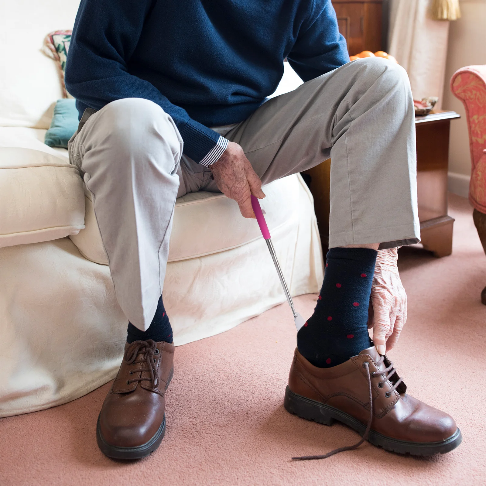 

1pc Portable Shoe Horn Stainless Steel Straight Lightweight Durable Easy Carry Ergonomic Shoes Lifter For Elderly Pregnant