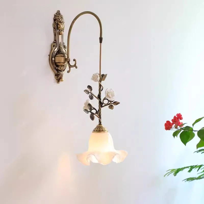 

French all-copper bedside chandelier flower small chandelier aisle bar retro art restaurant wall lamp