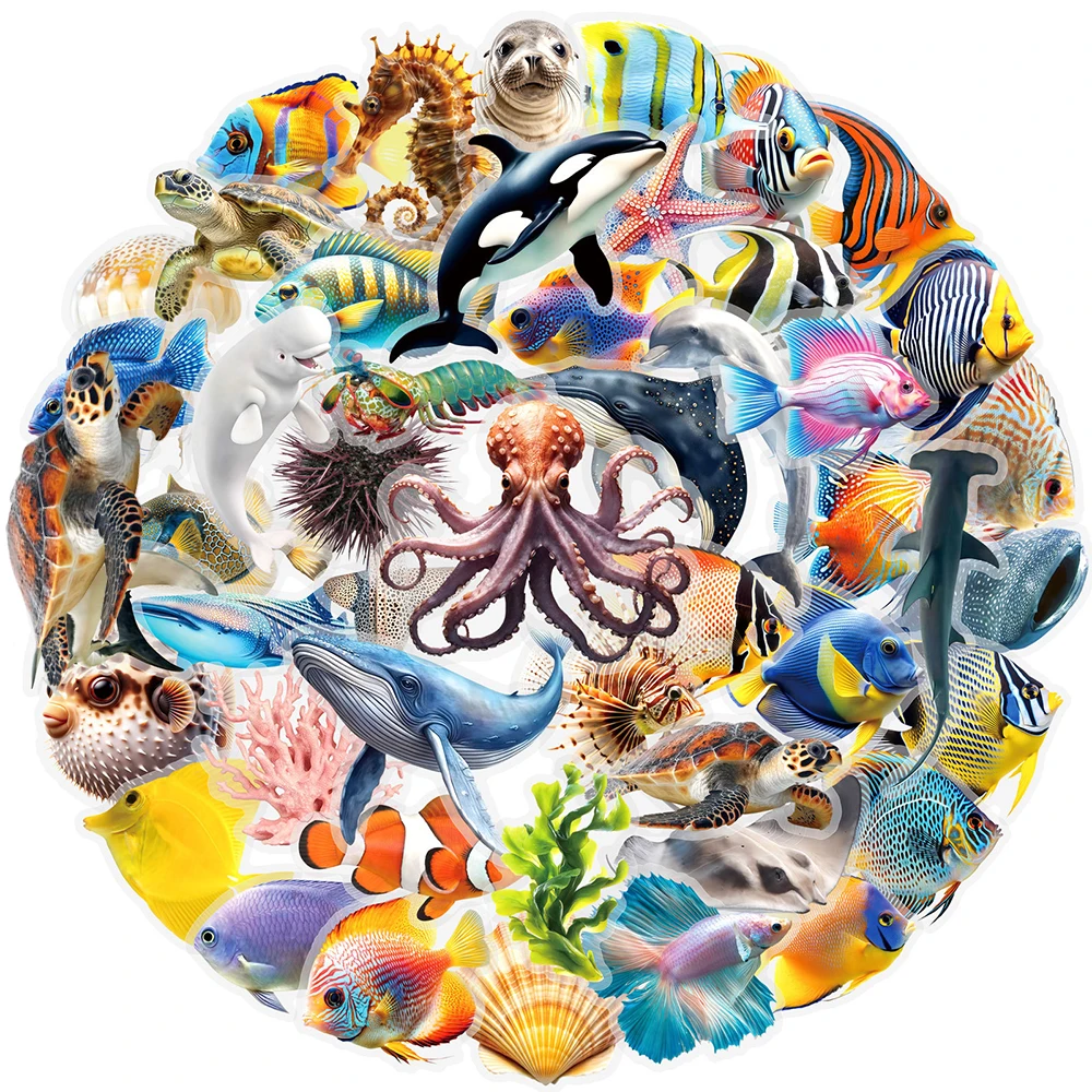 10/30/50 Stück Cartoon Bunte Meereslebewesen Aufkleber Wal Muschel Fisch Tier Transparente PET-Sticker Kühlschrank Handy Scrapbook Aufkleber