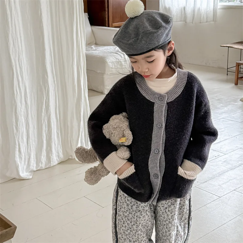 

2026 Spring Kids Korean Style Cardigan Sweater Jacket Boys Girls Long Sleeve Top Spring Outfit Childrens Knitwear Fashion Casual