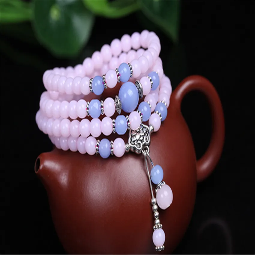 6mm Pink Crystal Bracelet Stackable Bangle Semi-Precious Stones  Chain Link Teens Cuff Beaded Eco-Friendly Classic Men's Mala