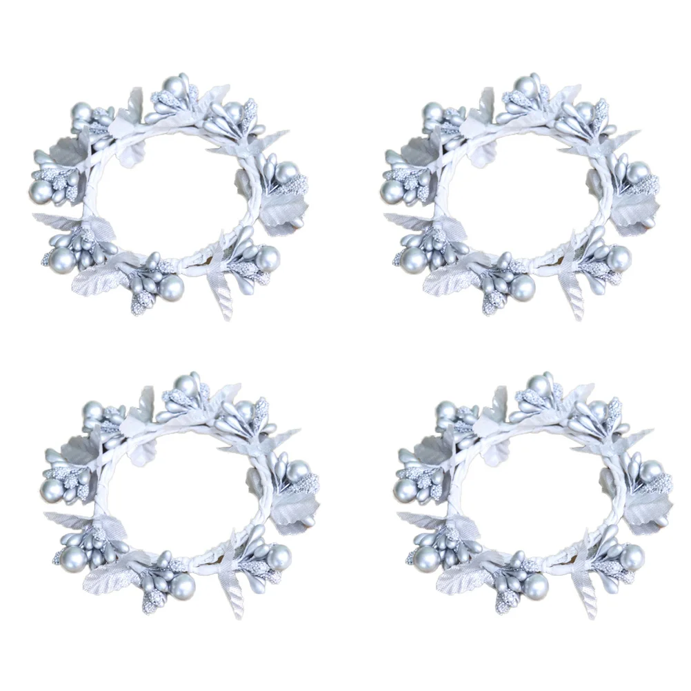 4 Pcs Silver Berry Napkin Rings Mini Berry Wreath Holders Elegant Table Decor Christmas Party Accessory Hotel Party Napkin