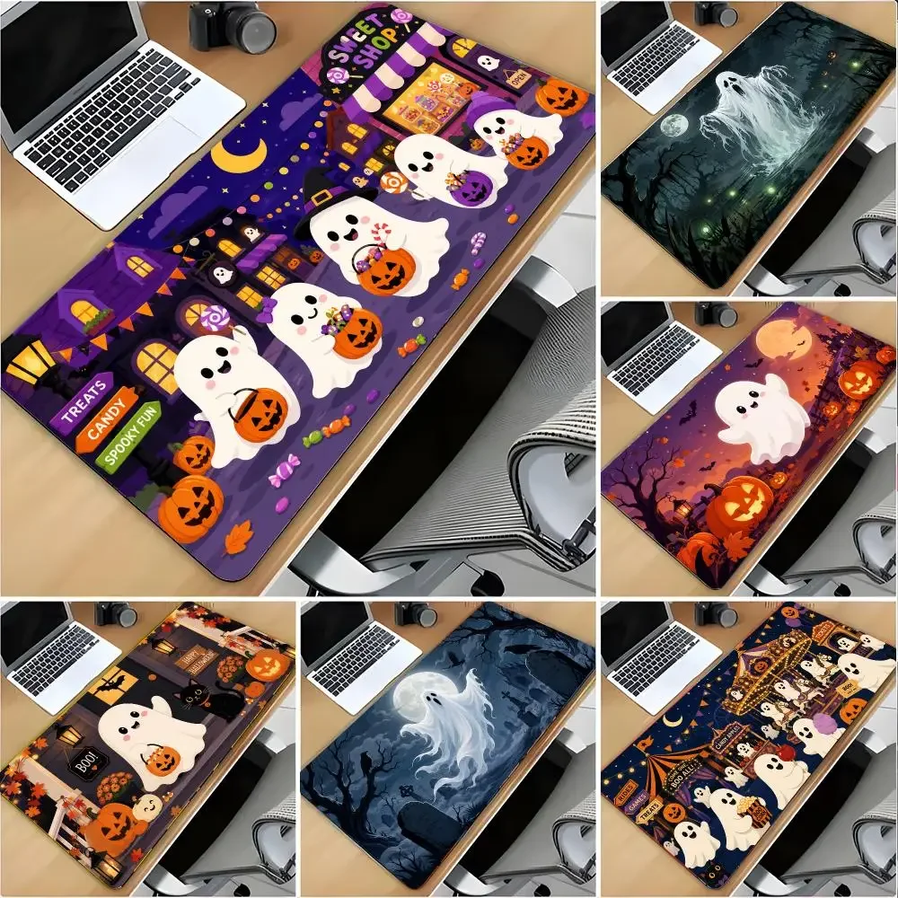 Halloween Ghost Mouse Pad Large Mouse Pad Desk Mat Non‑Slip Gaming Board Game Mat with Stitched Edges