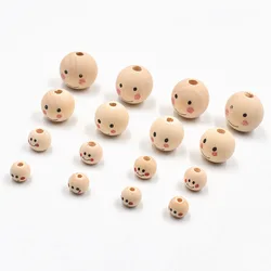 Wooden Beads, Natural Wood Beads Loose Beads with Face for Chiristmas Tree Wreath DIY Key Chain Angel Craft Jewelry Making