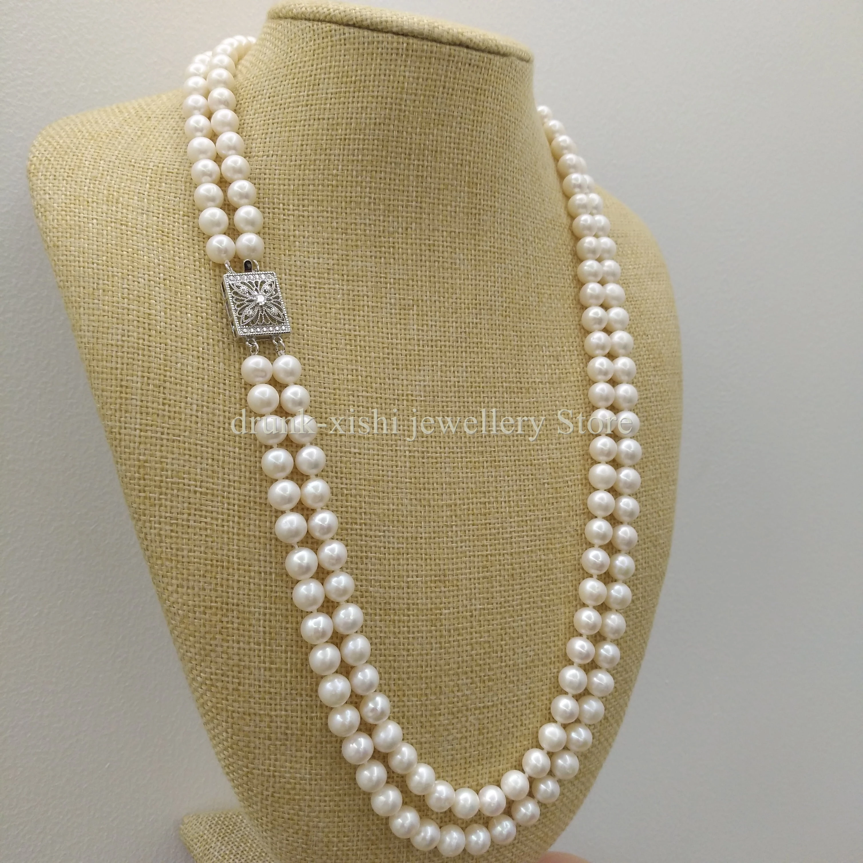 Natural 6-7mm Double-Deck Pearl Necklace for Women Classic Temperament near round Fine Jewelry Free Shipping