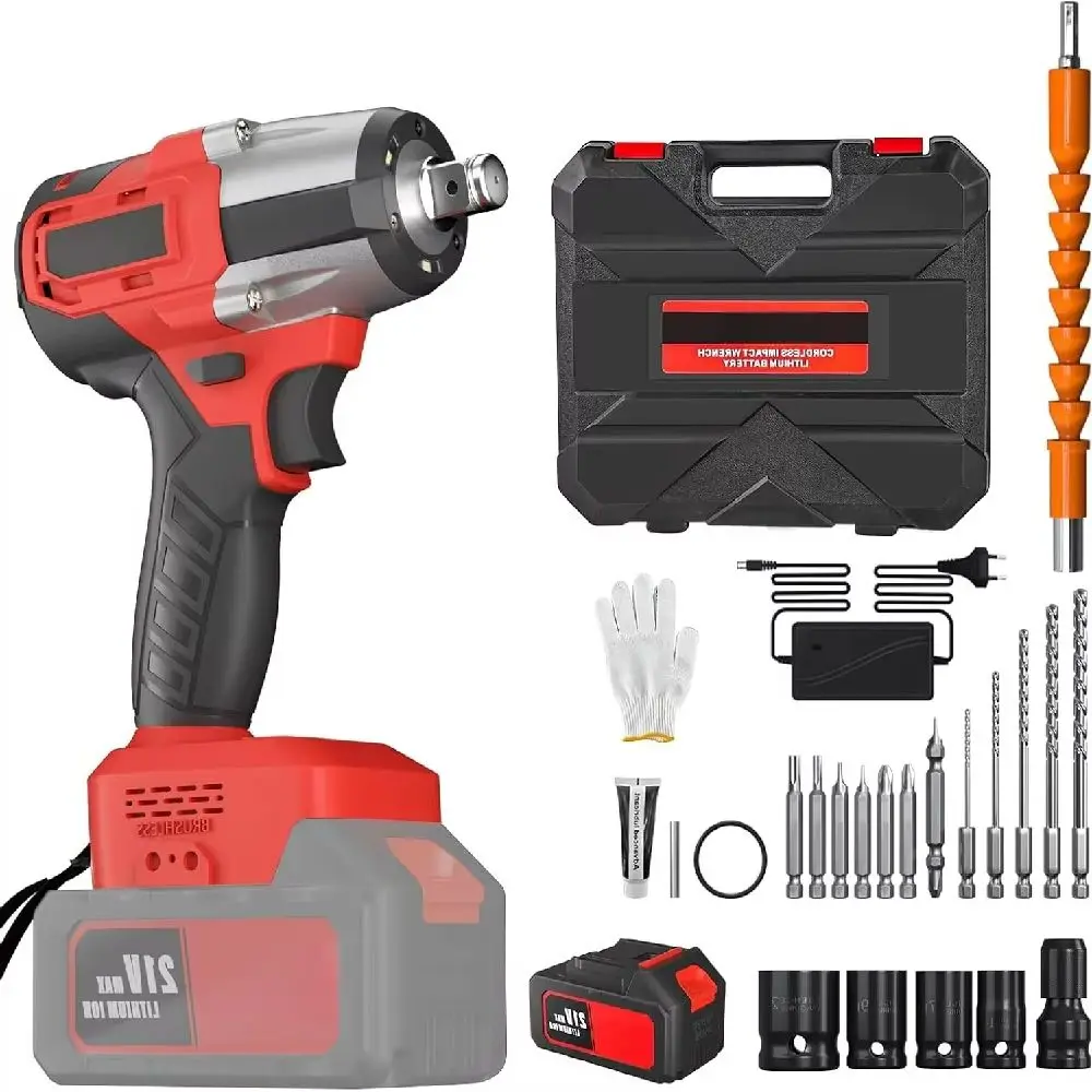 Electric Wrench 1500N.M Torque Brushless Electric Impact Wrench 1/2 inch Screwdriver Cordless Wrench Power Tools For 21V Battery