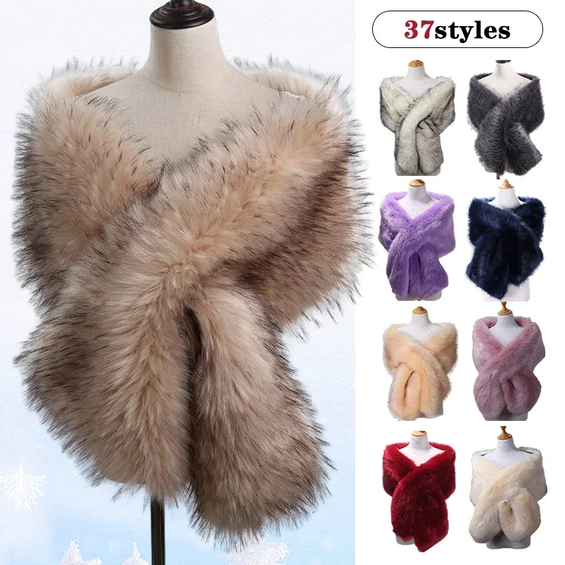 Womens Autumn Winter Faux Fur Scarves Bridal Shawl Wraps Warm Bolero Shrug Lady Sexy Plush Scarf Wedding Party Cape