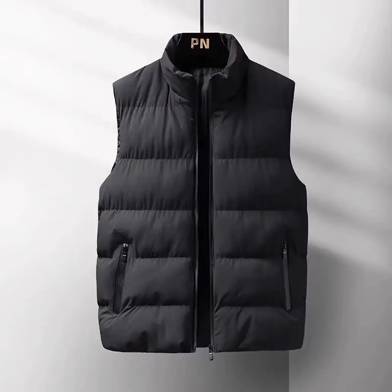 Thickened down Cotton Vest Men's Autumn Winter Stand Collar Warmth Casual Jacket Sleeveless Outerwear Youth Commute Style