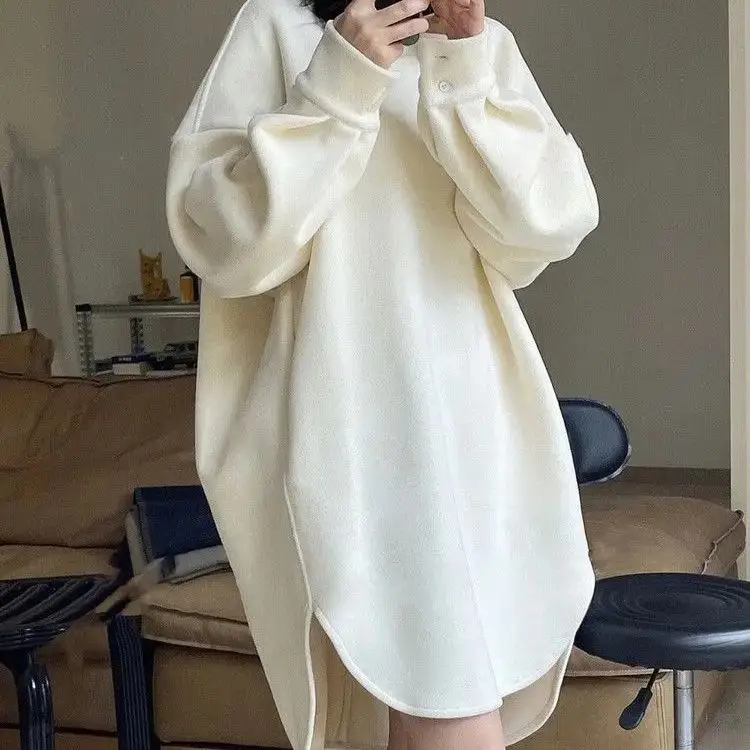 

Sweater Skirt Plus Size Loose Lamb Wool Mid-Length Dress Woman Autumn Winter Thick Dress Woman Slight White Vintage Dress