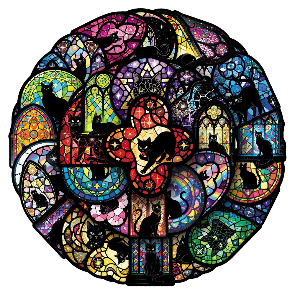 10/30/50pcs Gothic Black Cat Colored Window Stickers Dark Aesthetic Decals Luggage Phone Laptop Cartoon Halloween Tarot Sticker