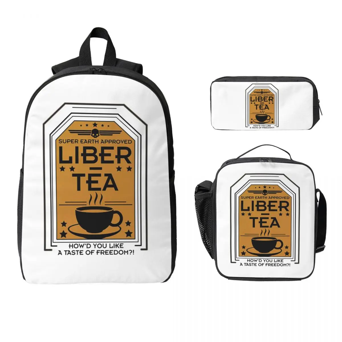 

Liber Tea Backpack Boys Girls BookBag School Bag Computer Shoulder Bags 3ps Insulated Lunch Bag Pencil Case