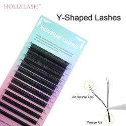 HOLLYLASH 개인 라벨 개별 속눈썹 연장, YY 타입 볼륨 라이트 소프트 속눈썹, 0.05mm, 0.07mm, 12 줄