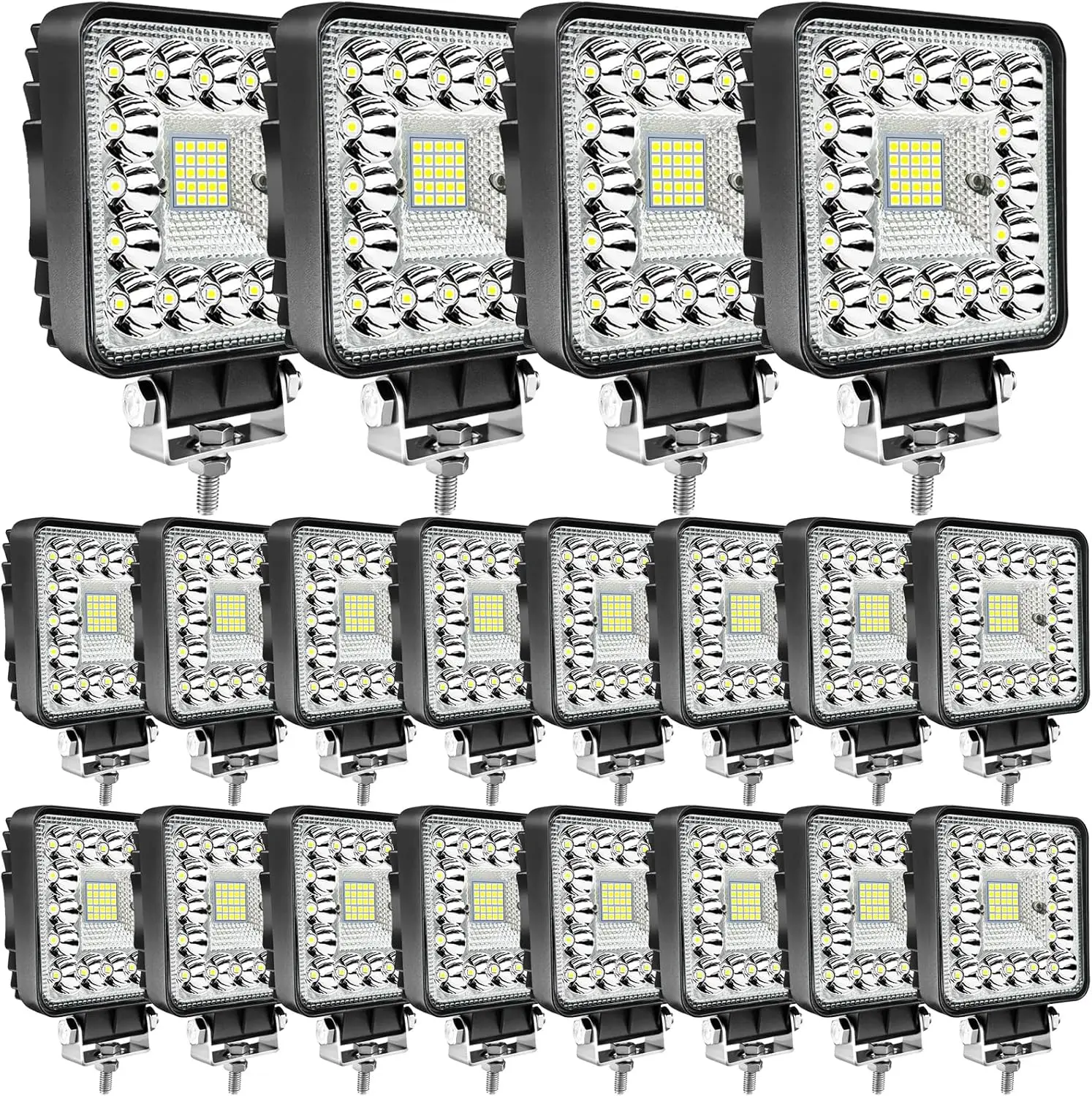 

4 Inch Square LED Pod Lights, 20pc 123W 10000lm Waterproof Off-Road Light Bar for Truck Car Boat ATV UTV RV