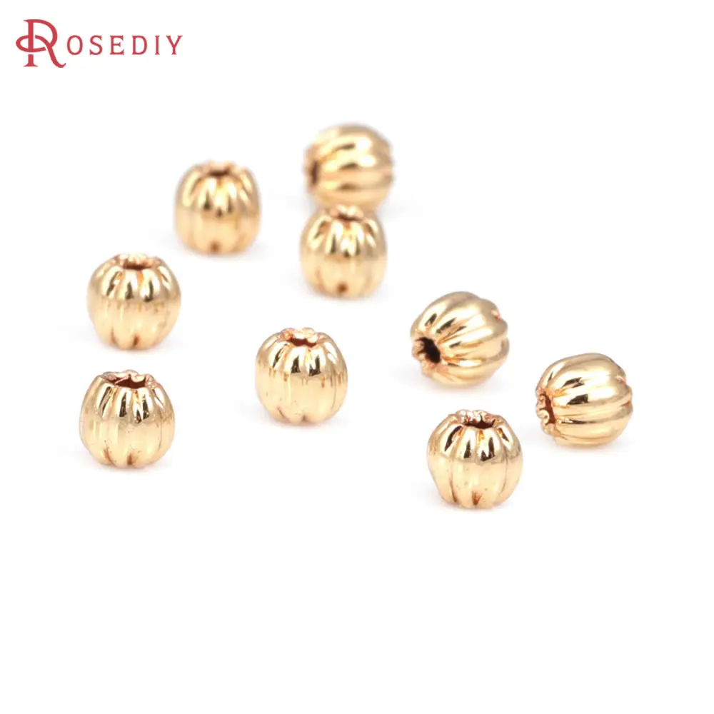 3MM 4MM 5MM 6MM 8MM 18K Gold Color Brass Round Pumpkin Spacer Beads Bracelets Beads Diy Jewelry Making Bracelets Accessories