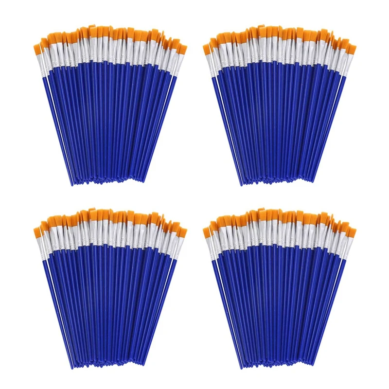 

400 Pcs Flat Paint Brushes,Small Brush Bulk For Detail Painting,Nylon Hair Brushes