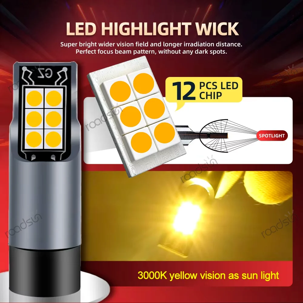 2X 3000K Yellow Light 100W H3 LED Fog Light For SUBARU IMPREZA Saloon (GC) Saloon 4-door 1993 1994 1995 1996 1997 1998 1999 2000 - view 5