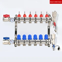 PT6116 Stainless Steel S304 Underfloor Heating Manifold Kit with Flow Meter and Valves G1