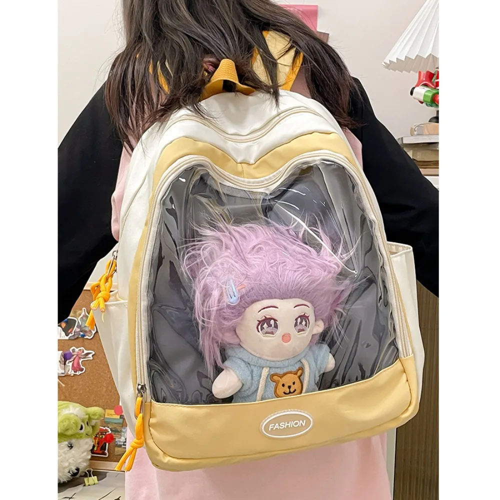 Transparent Nylon Ita Backpack for Women JK High School Shoulder Bag Large Capacity Transparent Book Bag DIY Doll Display Bag