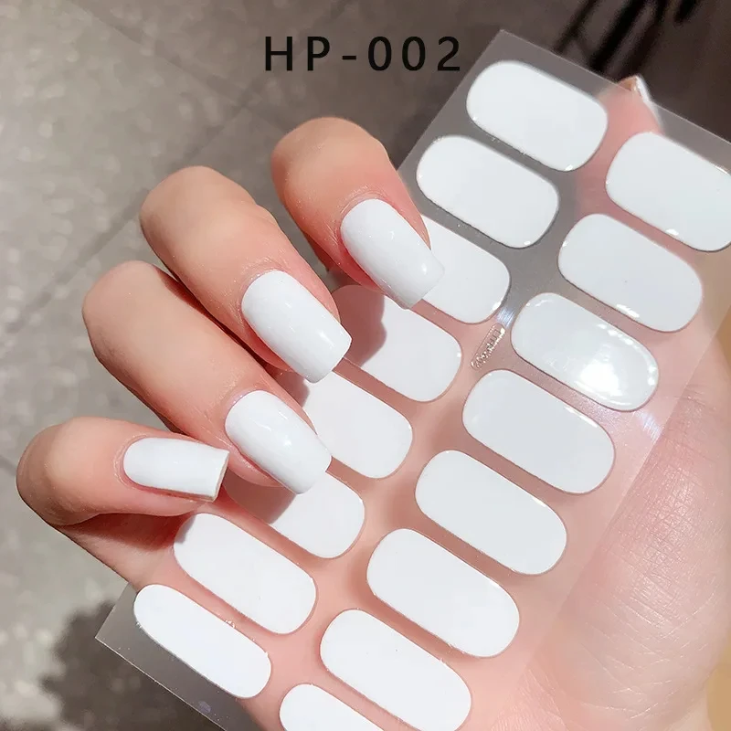 2024# New Semi-Cured Gel Nail Stickers Long-Lasting Solid Color Nail Strips UV Lamp Cured Manicure Gel Decal 16Tips