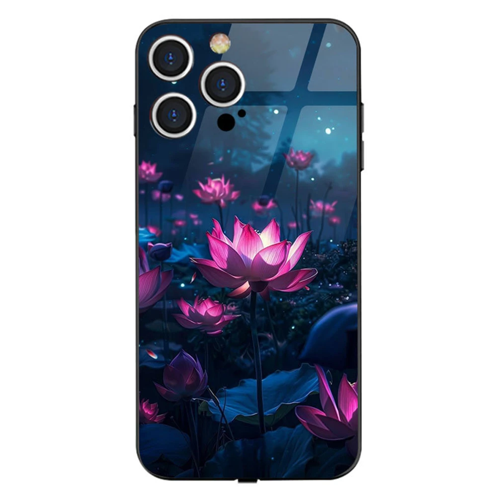 Lover Romantic Lotus Design Sound Control LED Flash Case Luminous Cover For iPhone Air 17 16 E 15 14 13 12 11 Pro Max X XS XR