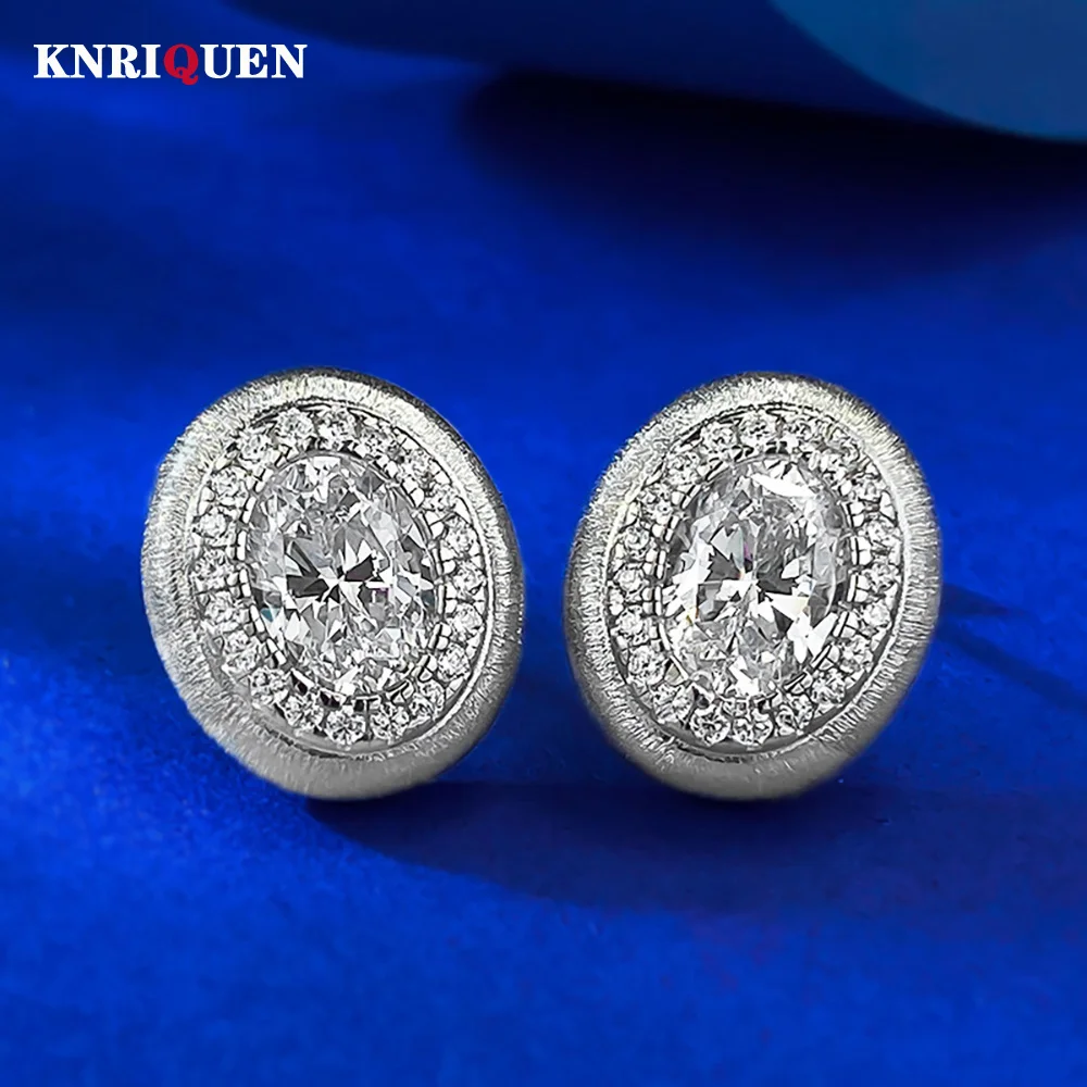 

Retro Luxury 925 Sterling Silver Oval 5*7mm High Carbon Diamond Stud Earrings for Women Wedding Party Fine Jewelry Female Gift