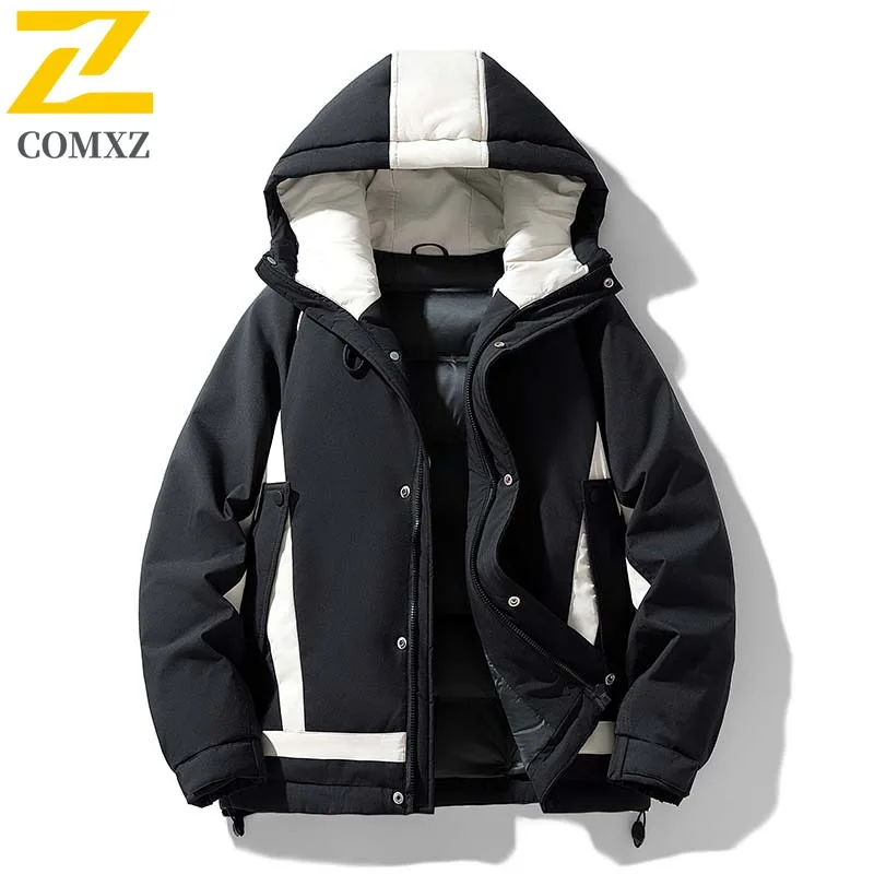COMXZ Windproof Winter Jacket Color Blocking Cold Proof Ski Padded Jacket Streetwear Minimalist Quilted Jacket Men's Clothing