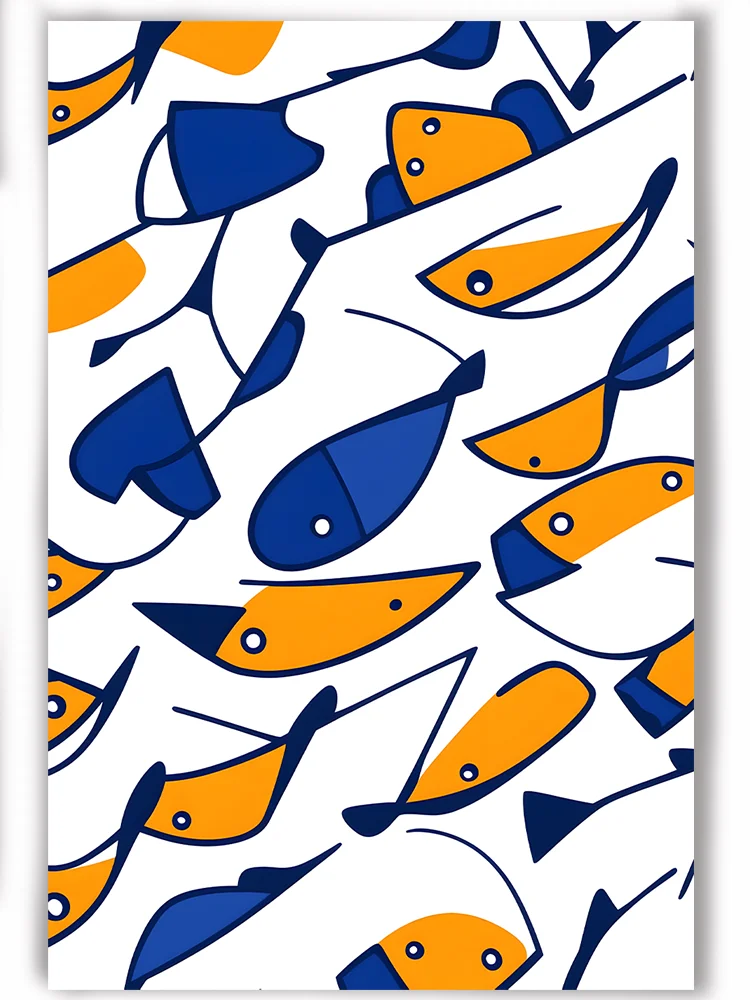 Shoal of Sea Fish Minimalist  Geometric  Abstract Repetitive  Flat Design Home Decor Decorative painting