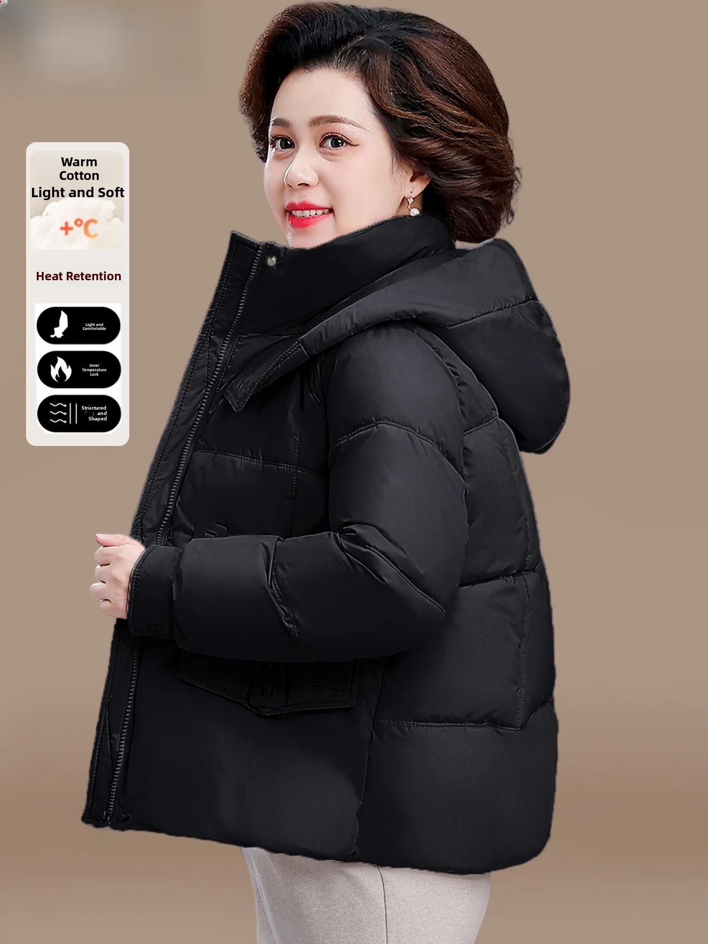 

Зимняя хлопковая куртка для женщин: модное пуховое пальто с капюшоном для мам среднего возраста, осенне-зимняя верхняя одежда, теплая повседневная модель