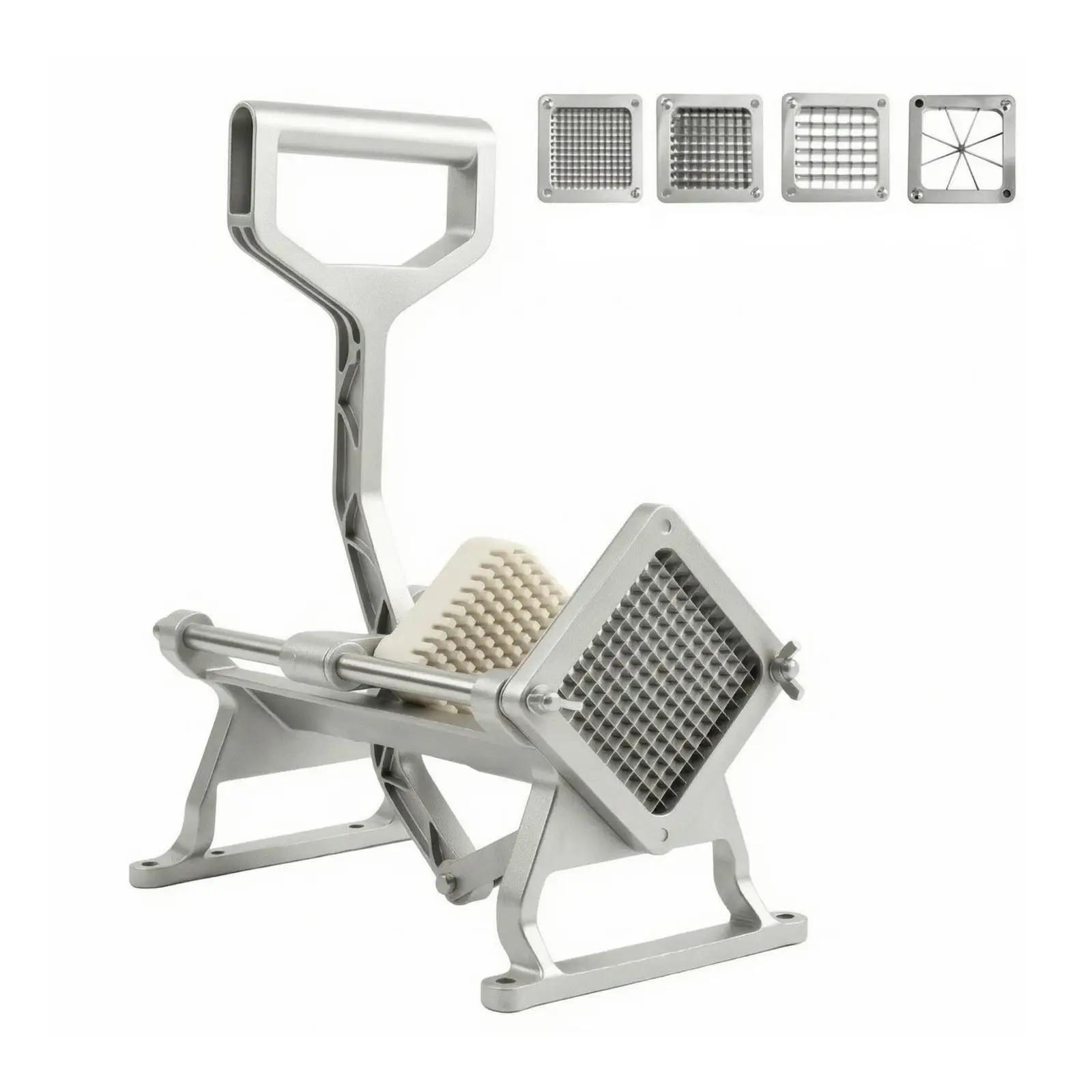 Heavy Duty Potato Stick Cutter with Aluminum Frame and Four Interchangeable Blades for Uniform Slicing Results