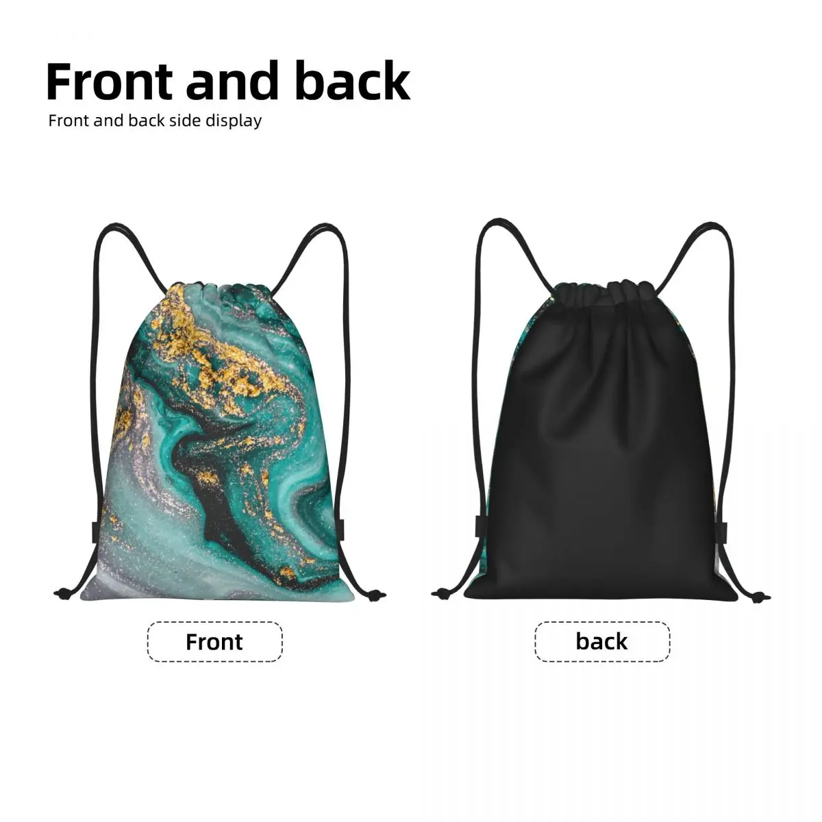 Turquoise And Gold Marble Drawstring Backpack Sports Gym Bag for Women Men Scandinavian Abstract Texture Training Sackpack