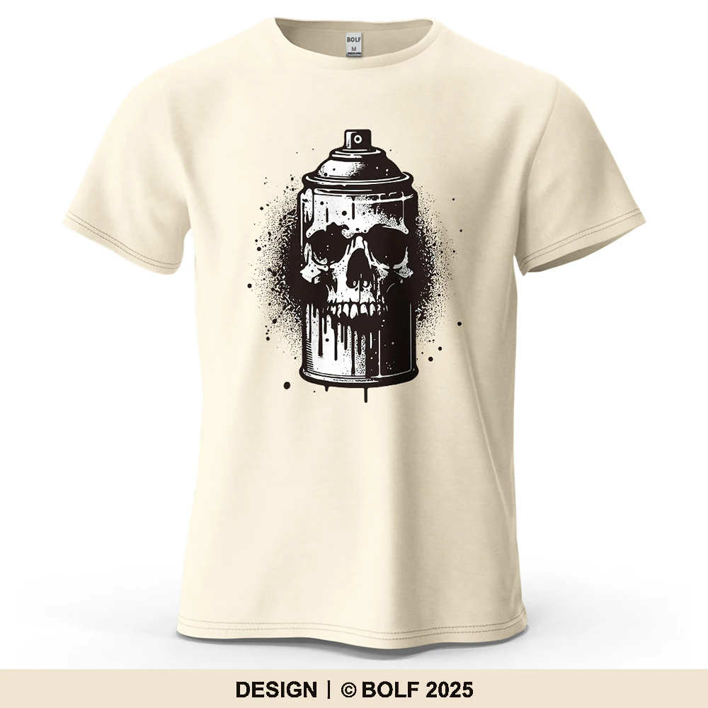 Skull Spray Can Printed Men's T-Shirt 100% Cotton Oversized Dark Graphic Tees for Women Tops Tees Casual Streetwear