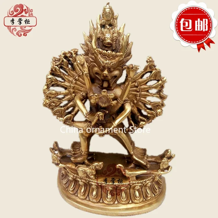 Tibetan Nepalese Tantra, pure copper Daweide Vajra Buddha statue, double-bodied Mingwang Protector, ornaments are packed with fr