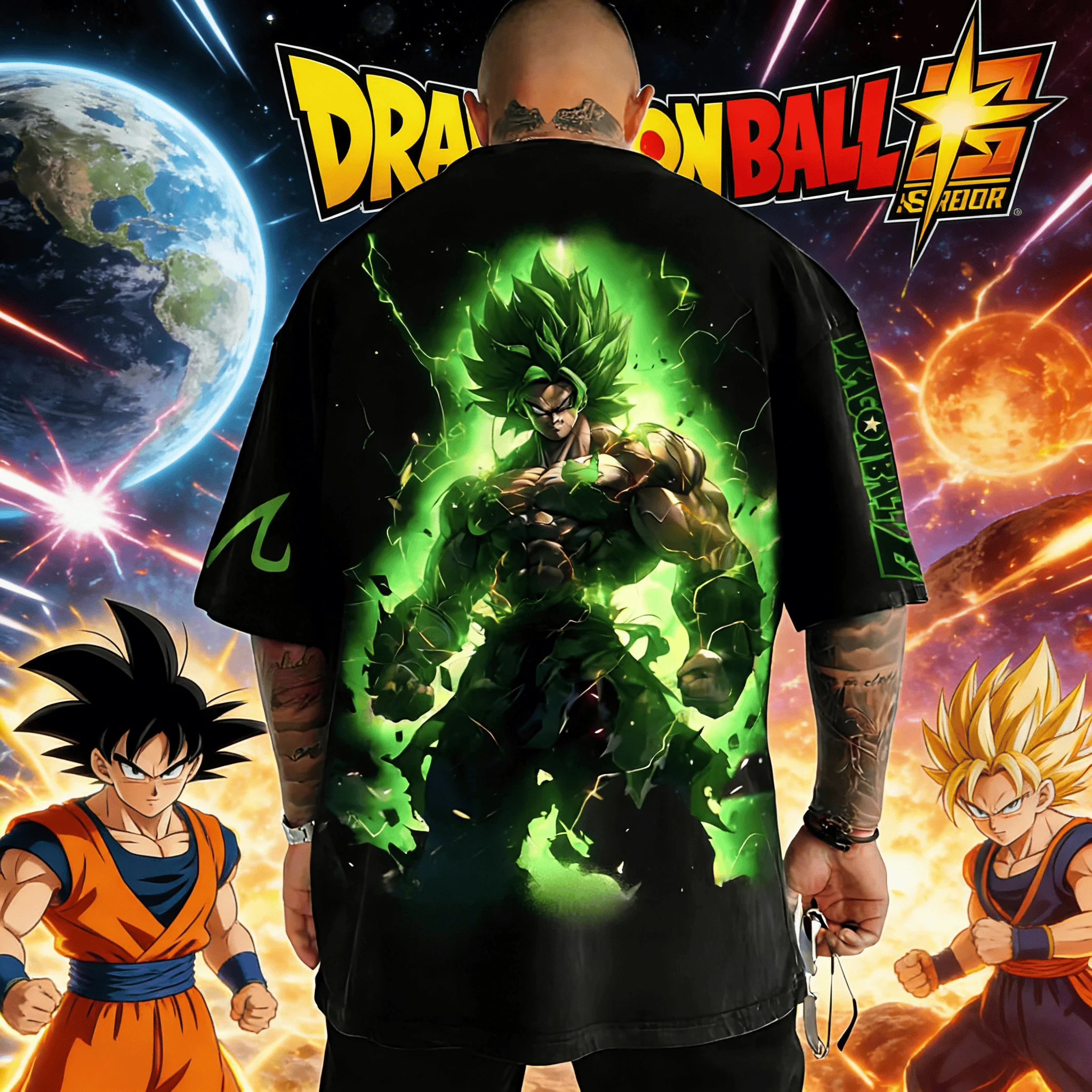 2026 Dragon Ball Gohan & Goku & Broly Kollektion T-Shirt aus Baumwolle für Herren, Oversized Tee mit Aufdruck, Kurzarm, Unisex, Lässige Streetwear-Oberteile