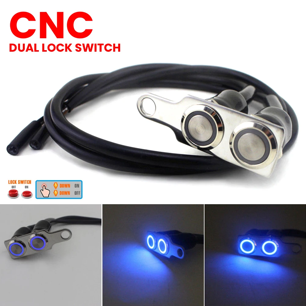 12V Waterproof LED Halo Motorcycle Handlebar Switch Double ON-OFF Push Button Dual Buttons Motorcycle Handlebar Switch