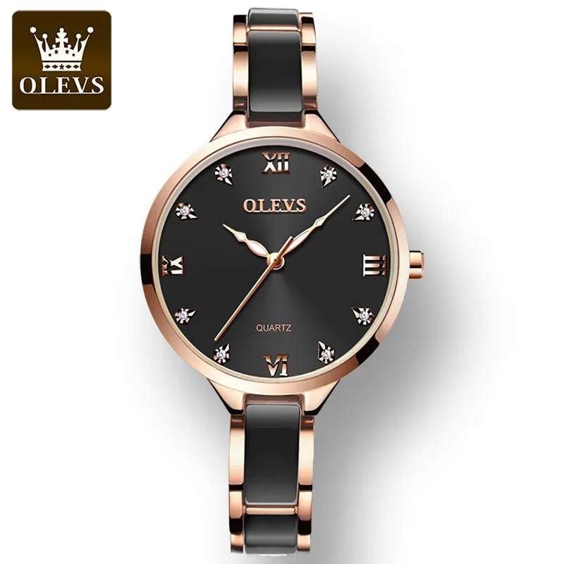 OLEVS Ceramics High Quality Quartz Watches for Women Stainless Steel Strap Fashion Waterproof Women Wristwatches