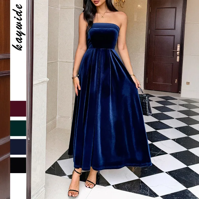 

Темпераментная однотонная длинная юбка без бретелек на молнии, халат Feminina Vestidos Para Mujer, элегантные вечерние платья миди, женская одежда