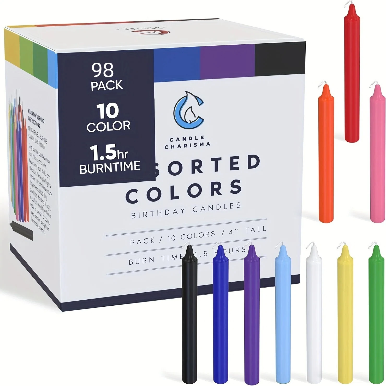 98 pieces of colorful 4-inch wax sticks, smokeless, odorless, drip-free, suitable for family dinners, birthday candles, hand pouring, of good quality, clean and hygienic, easy to use, suitable for various festivals and parties, no open flame.